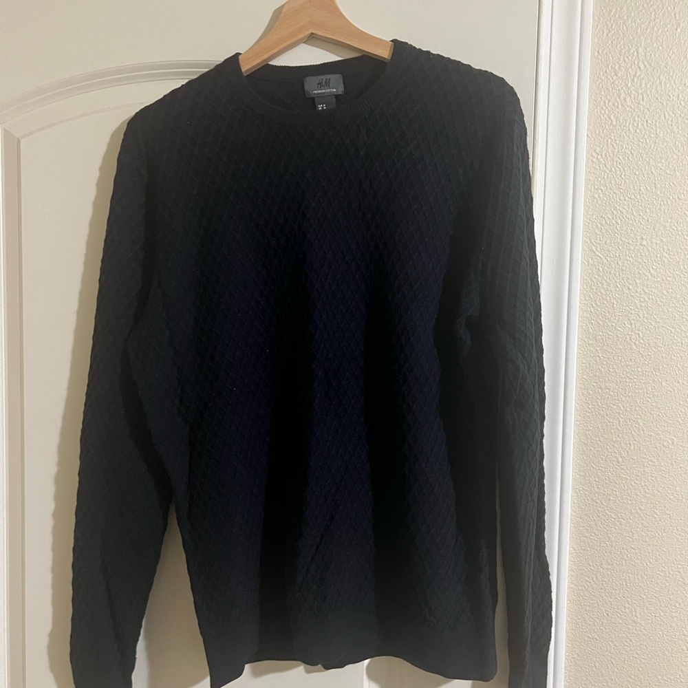 H&M Men's Textured Navy Crewneck Sweater